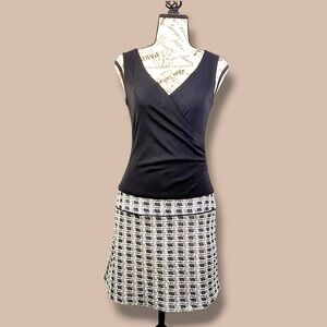 Sleeveless Dress with Tweed Skirt